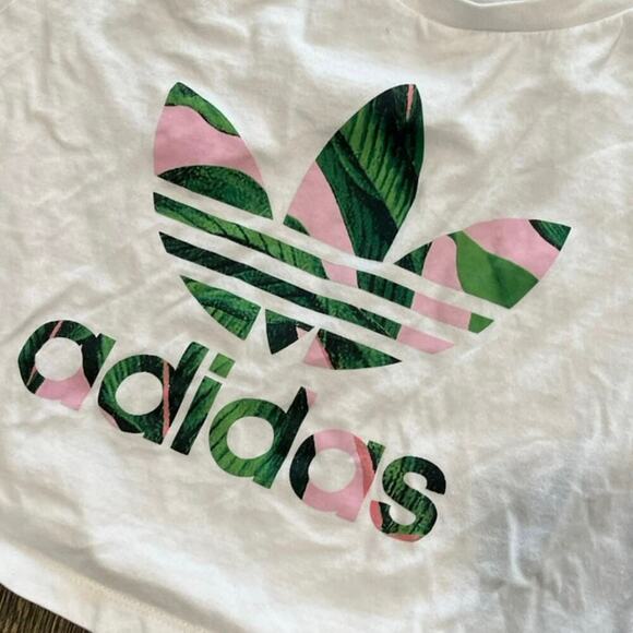 Adidas Girls Youth Cropped Top Logo Print Short Sleeve Crewneck White Size S - Picture 6 of 6